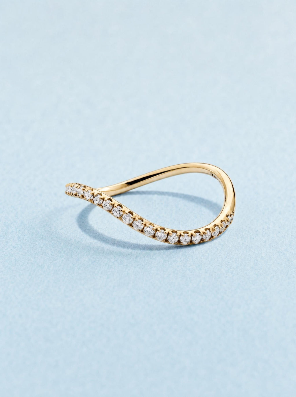 Pavé Lab-Grown Diamond Wave Ring – 1.5mm Curved Band in solid gold, view 6