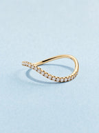 Pavé Lab-Grown Diamond Wave Ring – 1.5mm Curved Band in solid gold, view 6