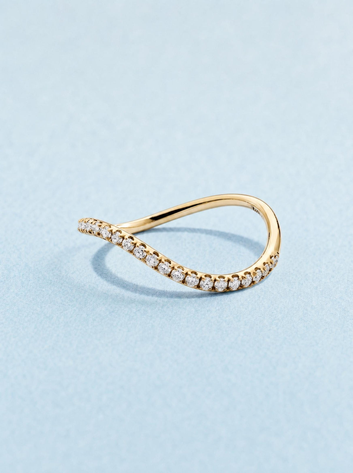 Pavé Lab-Grown Diamond Wave Ring – 1.5mm Curved Band in solid gold, view 6