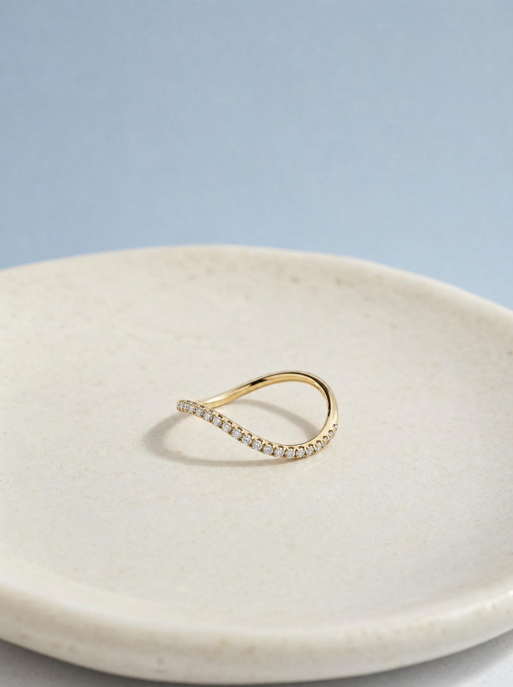 Pavé Lab-Grown Diamond Wave Ring – 1.5mm Curved Band in solid gold, view 7