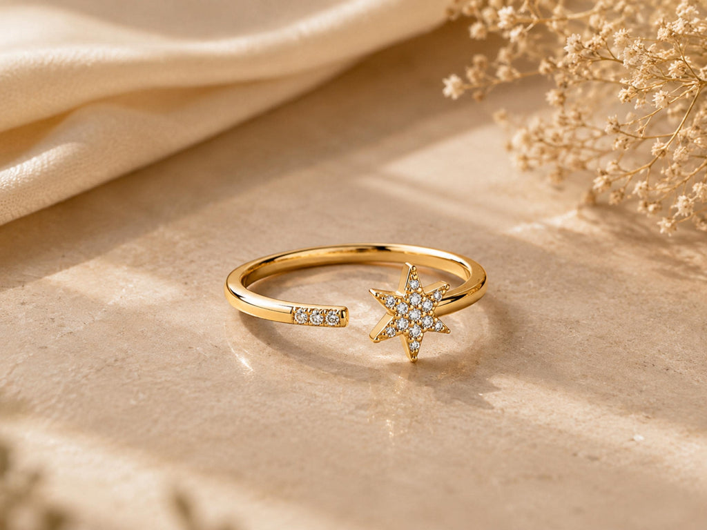 Pavé Lab-Grown Diamond Star Ring – 7mm in solid gold
