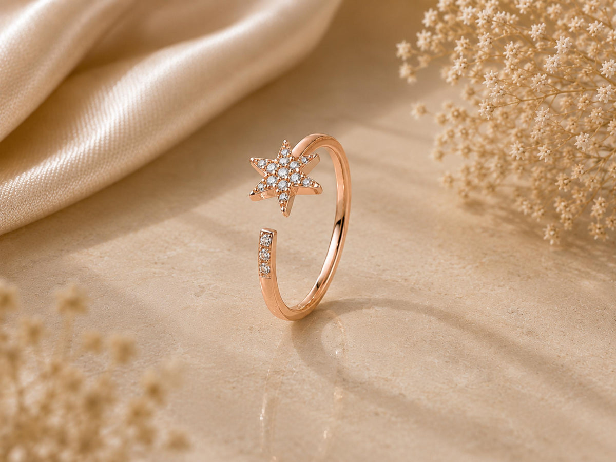 Pavé Lab-Grown Diamond Star Ring – 7mm in solid gold, view 4