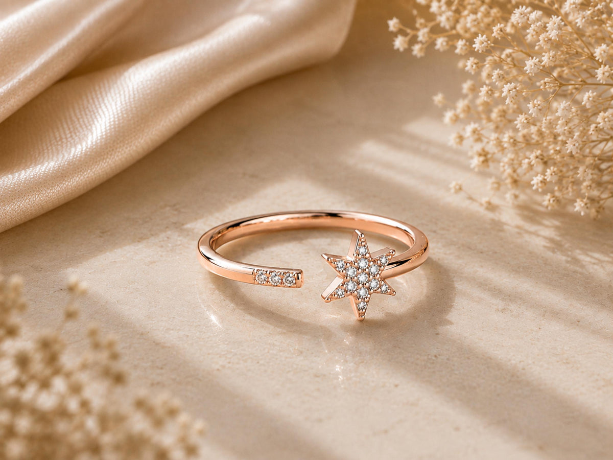 Pavé Lab-Grown Diamond Star Ring – 7mm in solid gold, view 3