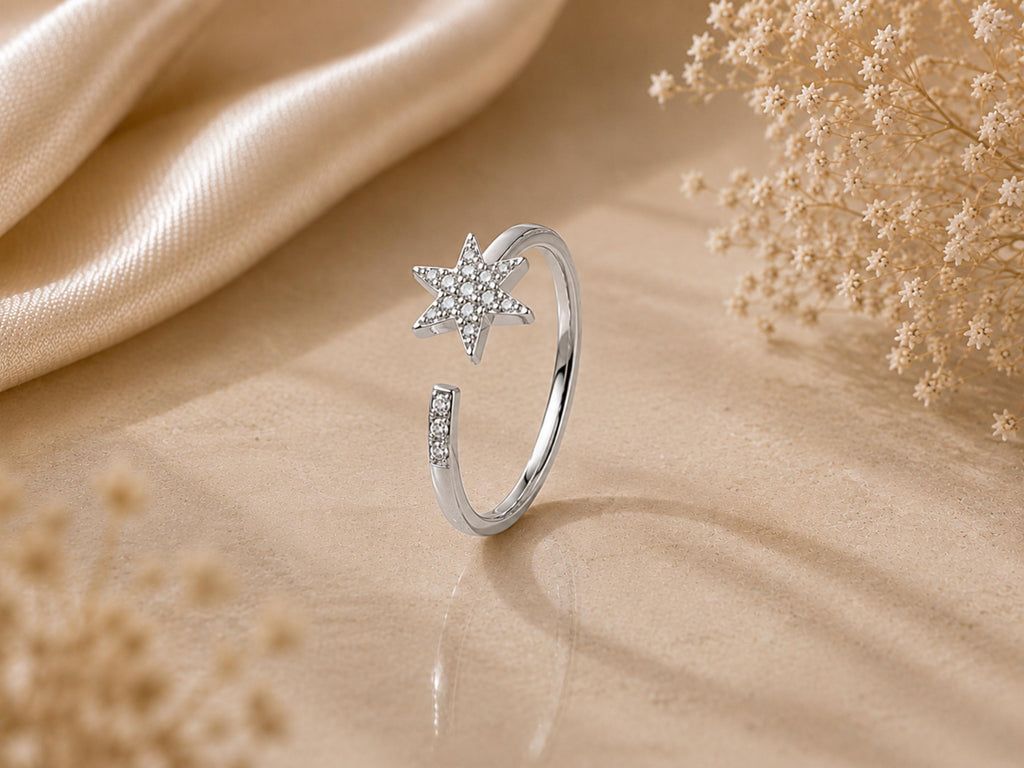 Pavé Lab-Grown Diamond Star Ring – 7mm in solid gold, view 6
