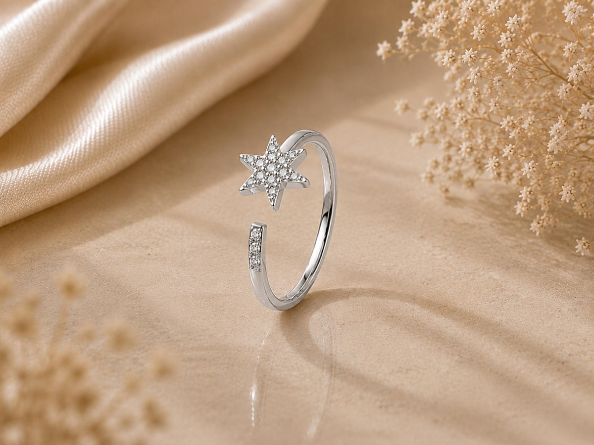 Pavé Lab-Grown Diamond Star Ring – 7mm in solid gold, view 6