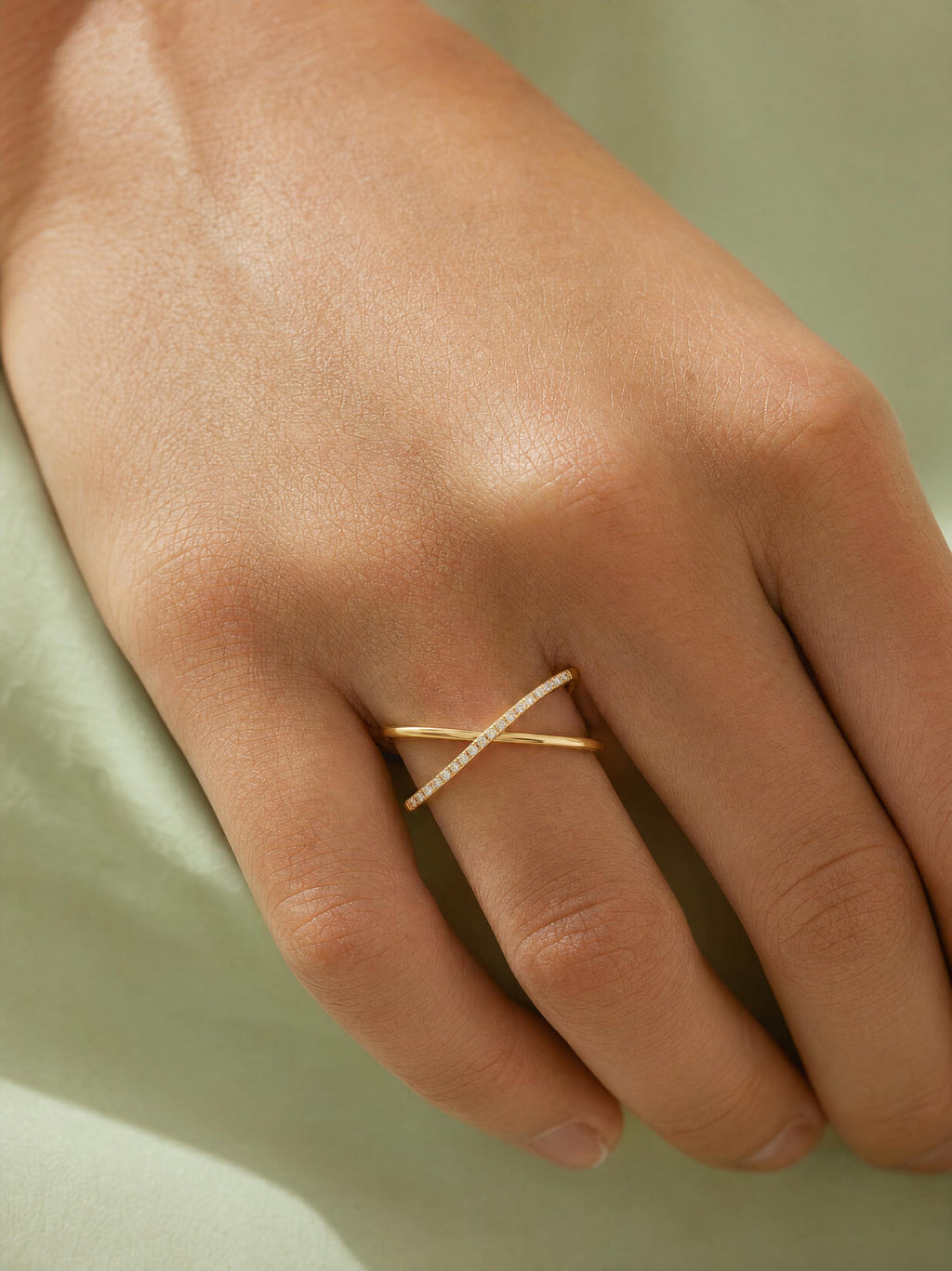 Pavé Lab-Grown Diamond X Ring – 9.5mm in solid gold, view 3