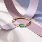 Thin Baguette Solitaire Ring in solid gold, view 4
