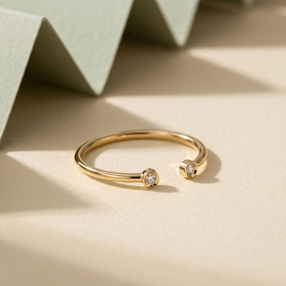 Lab-Grown Diamond Open Cuff Ring – Two Stone in solid gold
