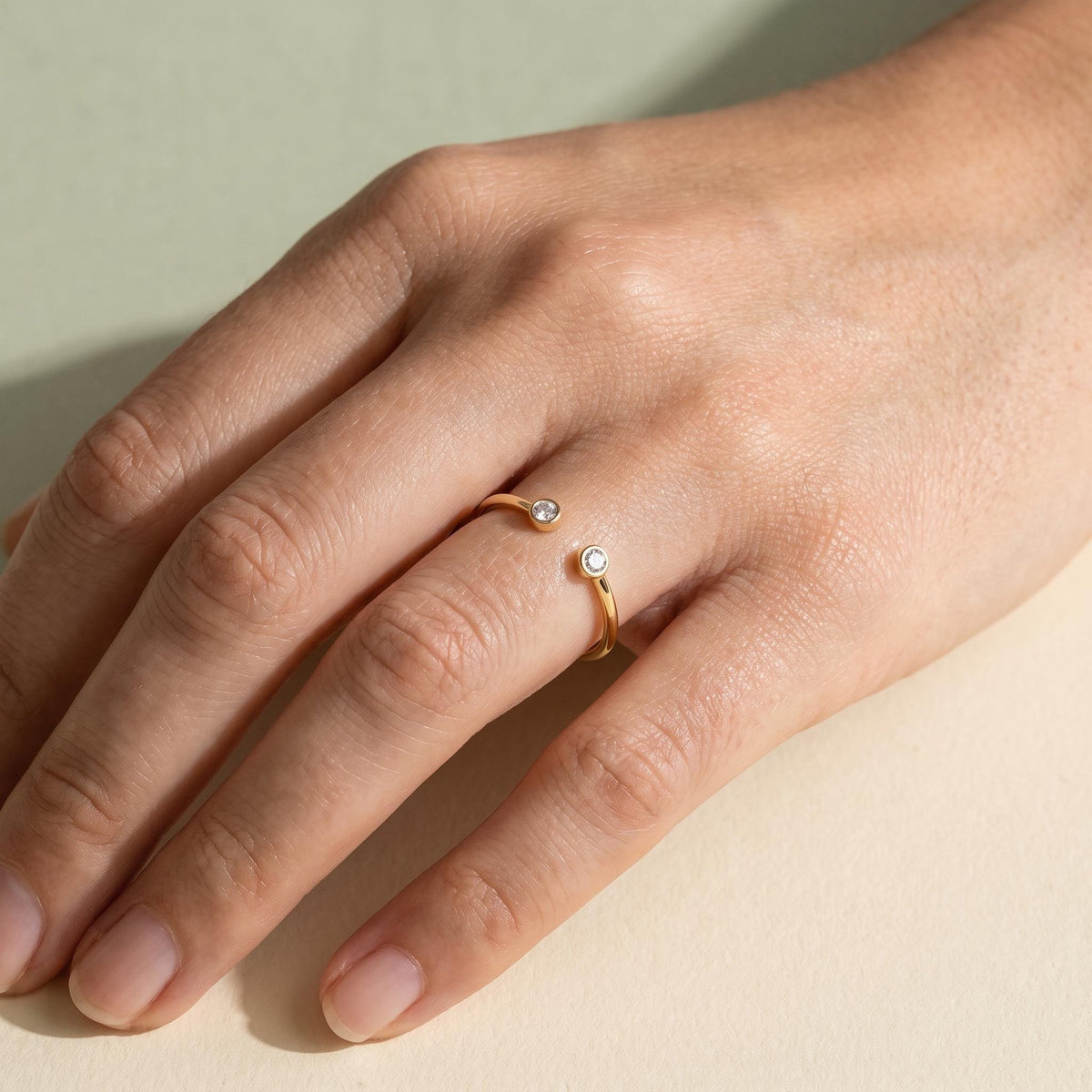 Lab-Grown Diamond Open Cuff Ring – Two Stone in solid gold, view 2