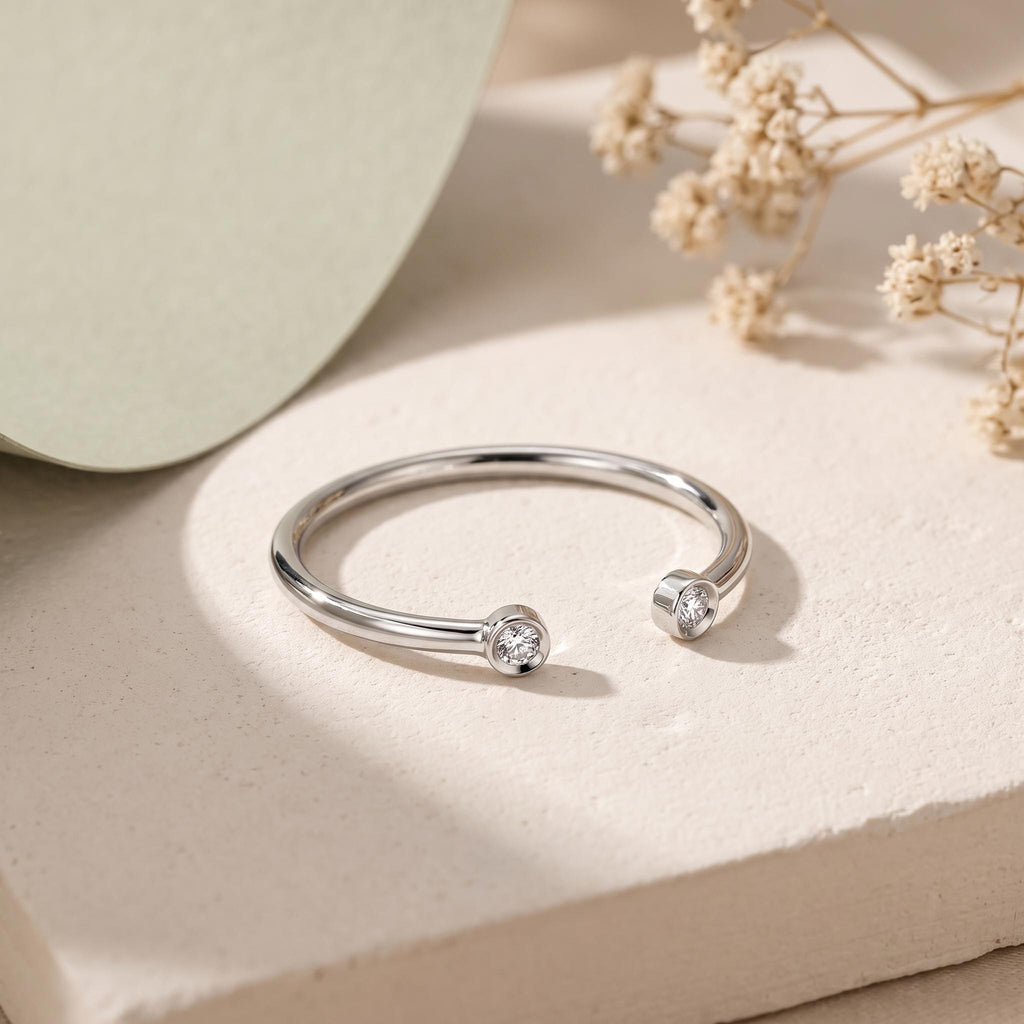 Lab-Grown Diamond Open Cuff Ring – Two Stone in solid gold, view 8