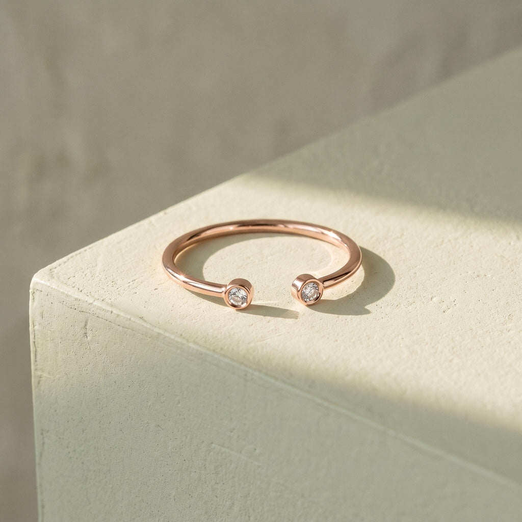 Lab-Grown Diamond Open Cuff Ring – Two Stone in solid gold, view 10