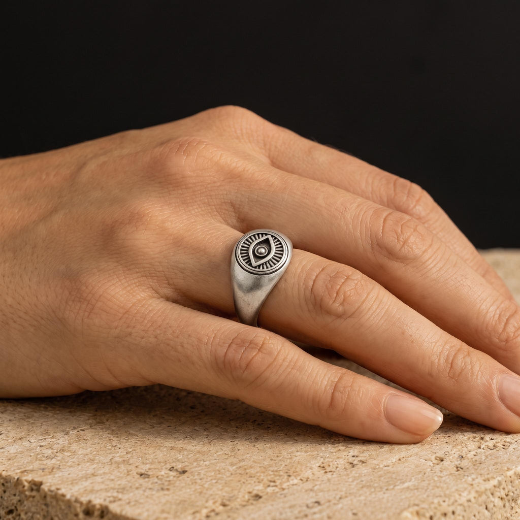 Evil Eye Signet Ring – 13mm in solid gold, view 9