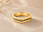 Black Stripe Flat Top Band – 6mm in solid gold
