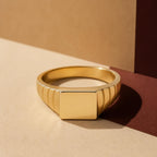 Ribbed Square Signet Ring – 10mm Unisex Pinky Ring in solid gold, view 8
