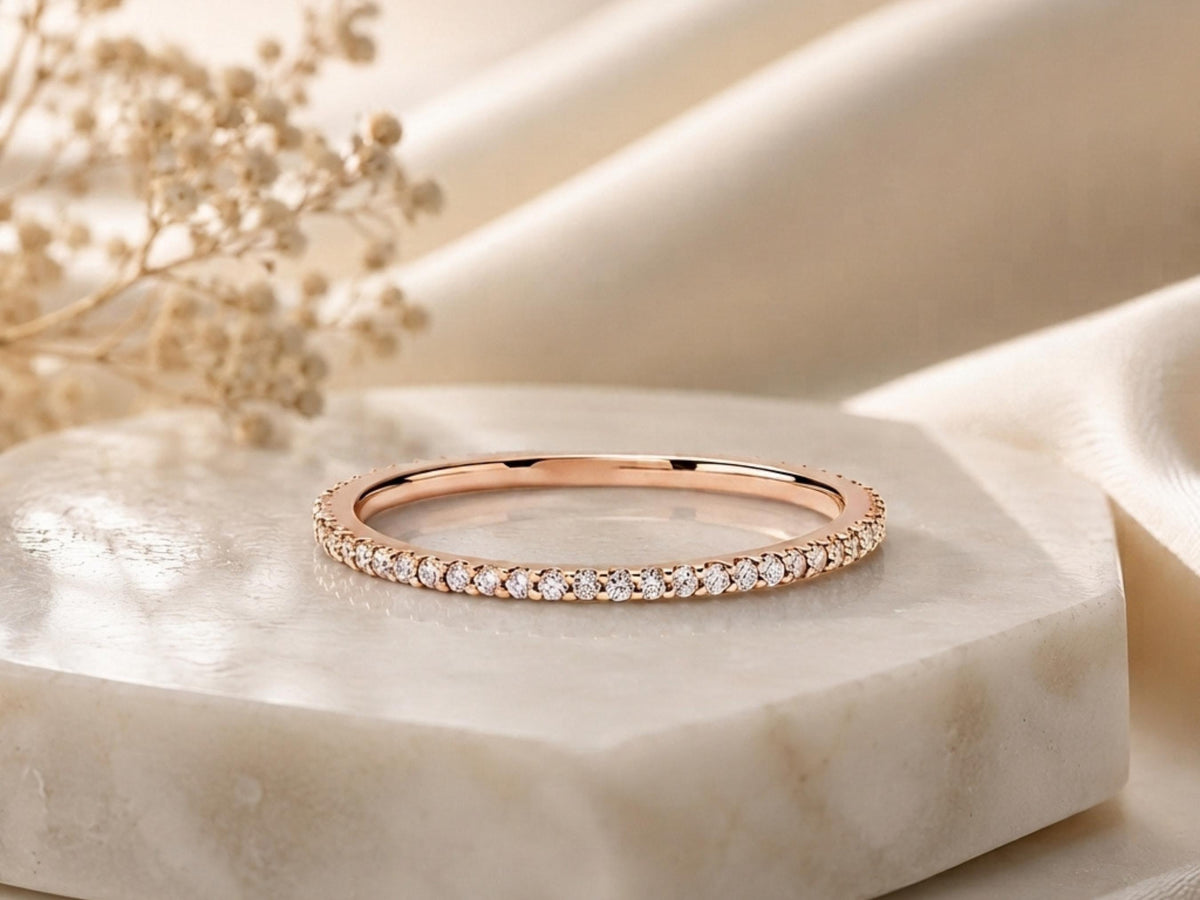 Dainty Lab-Grown Diamond Eternity Band – 1.1mm in solid gold, view 3