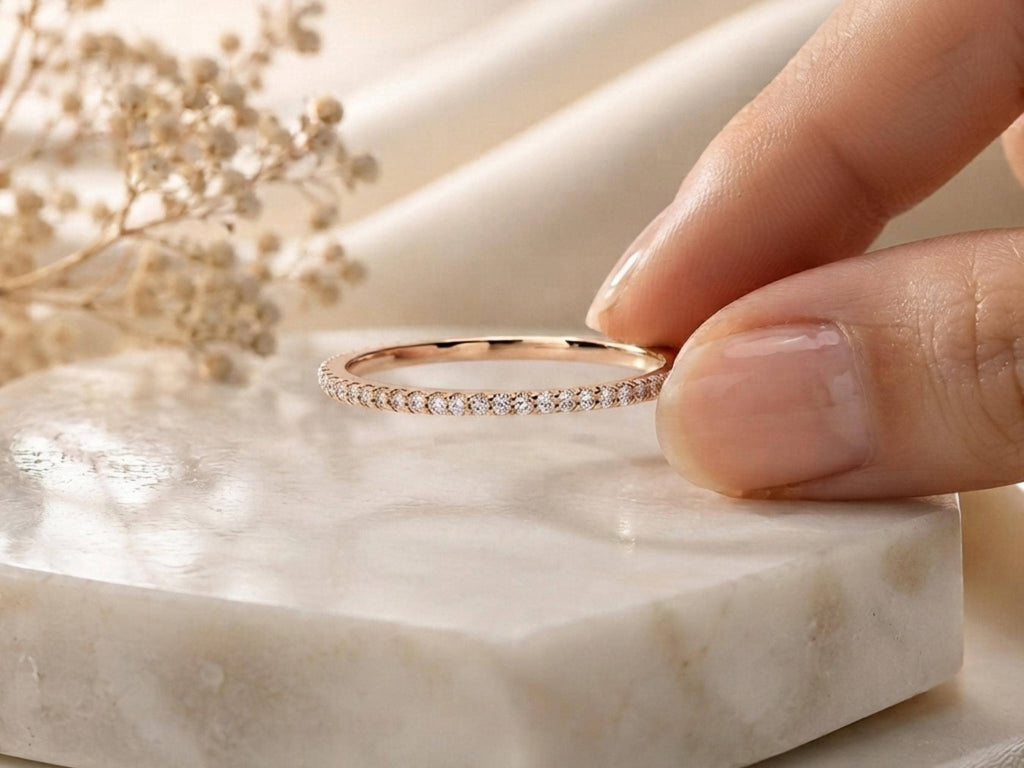 Dainty Lab-Grown Diamond Eternity Band – 1.1mm in solid gold, view 10