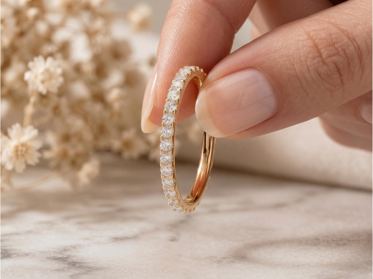 Slim Lab-Grown Diamond Eternity Band – 1.5mm in solid gold, view 7