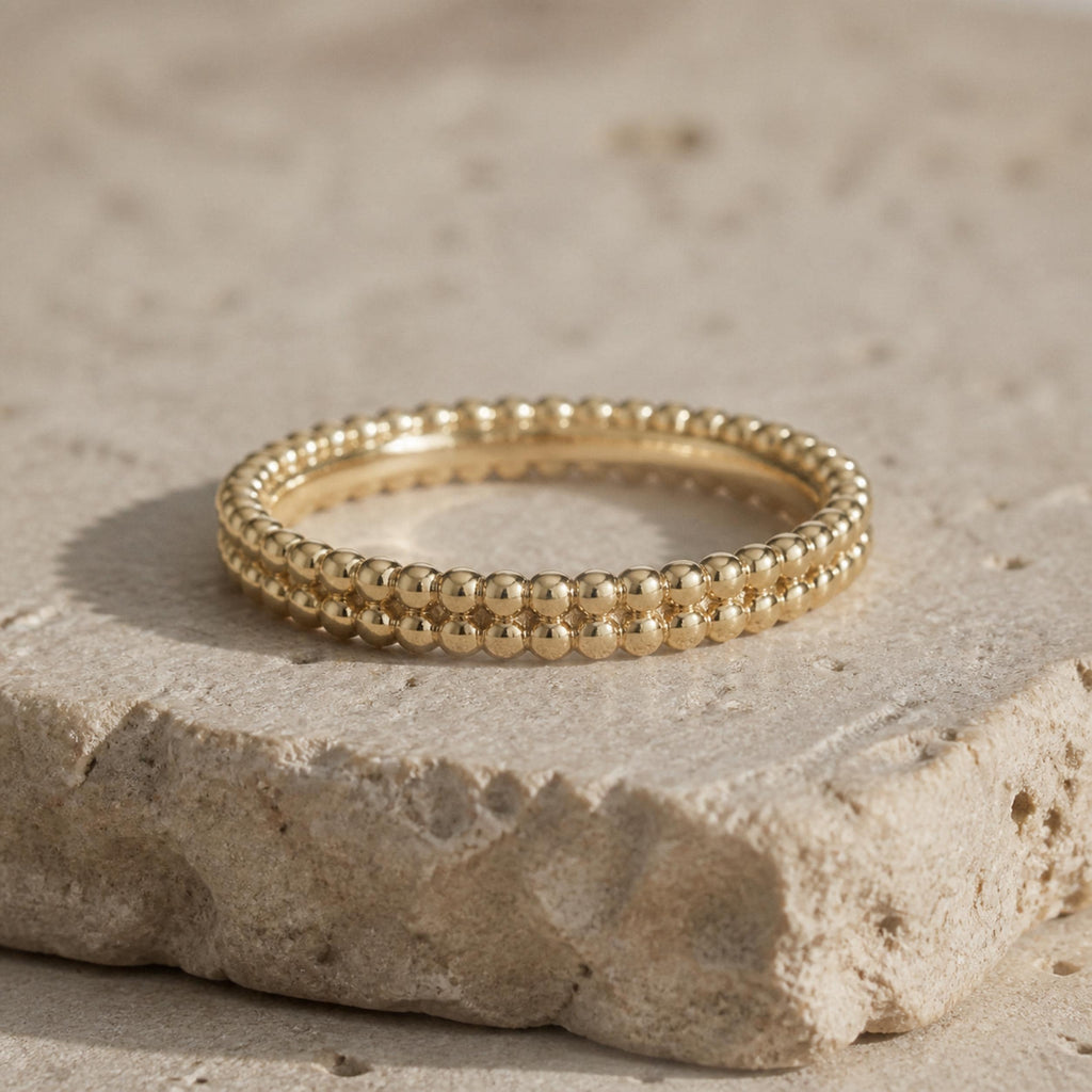 Duo Beaded Stacker Ring – 2.9mm Gold Band in solid gold, view 9