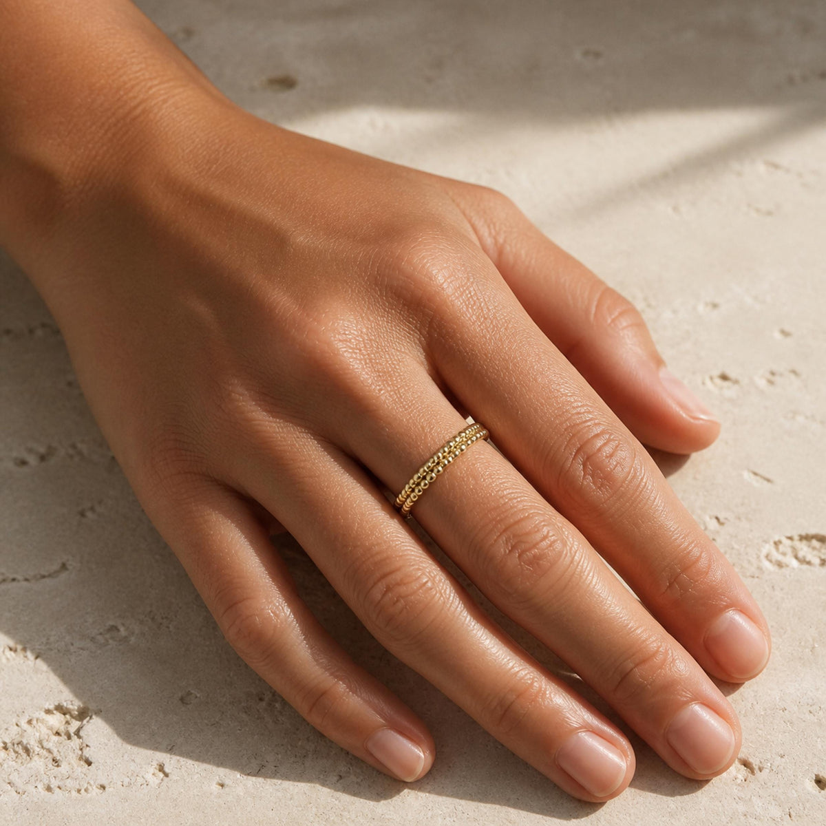 Duo Beaded Stacker Ring – 2.9mm Gold Band in solid gold, view 4