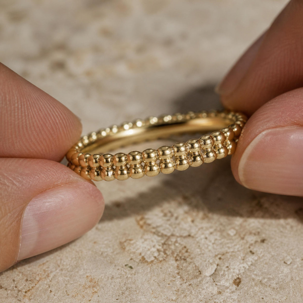 Duo Beaded Stacker Ring – 2.9mm Gold Band in solid gold, view 5