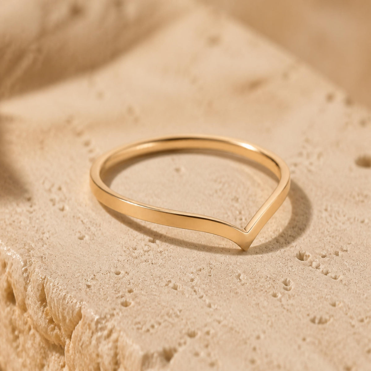 Gold Wishbone Ring – Dainty 1mm V Band in solid gold, view 5
