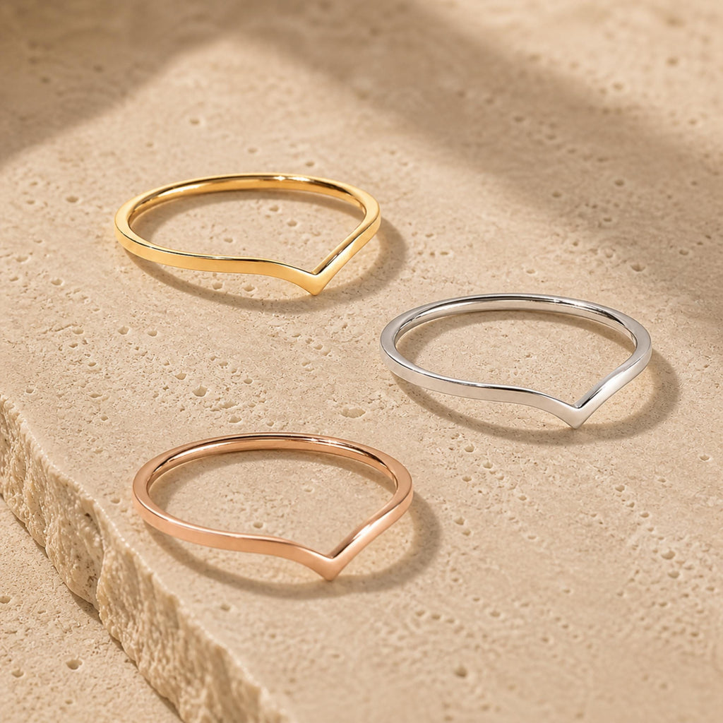 Gold Wishbone Ring – Dainty 1mm V Band in solid gold, view 2