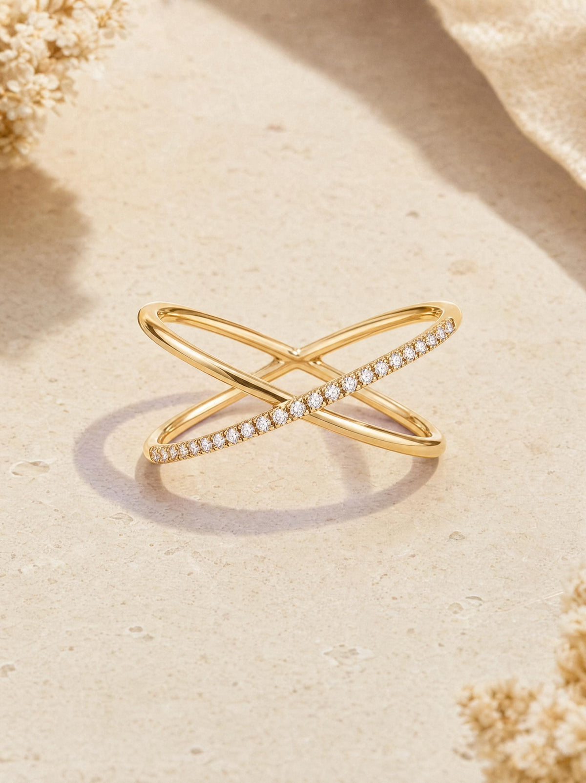Pavé Lab-Grown Diamond X Ring – 9.5mm in solid gold, view 2