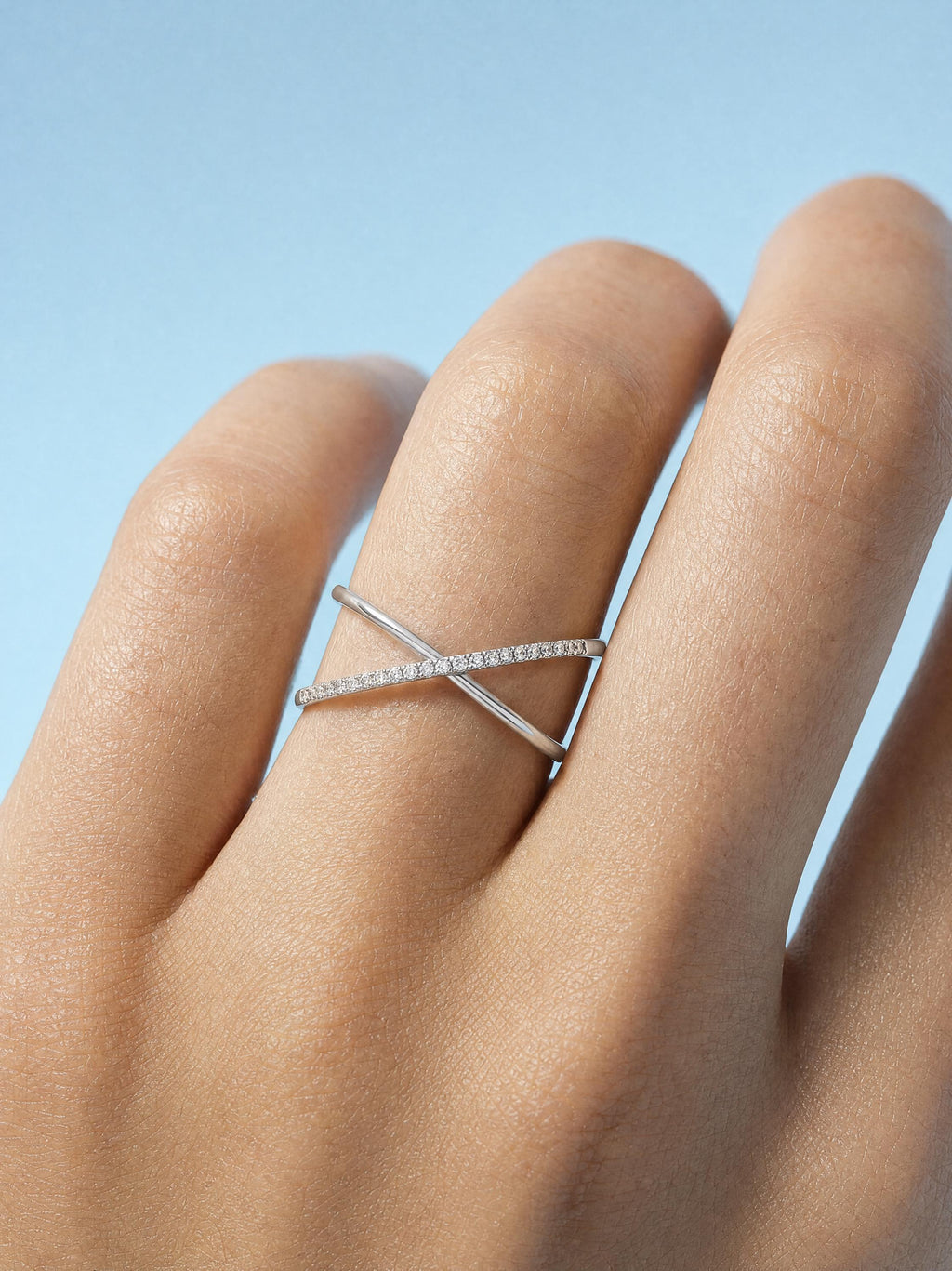 Pavé Lab-Grown Diamond X Ring – 9.5mm in solid gold, view 7