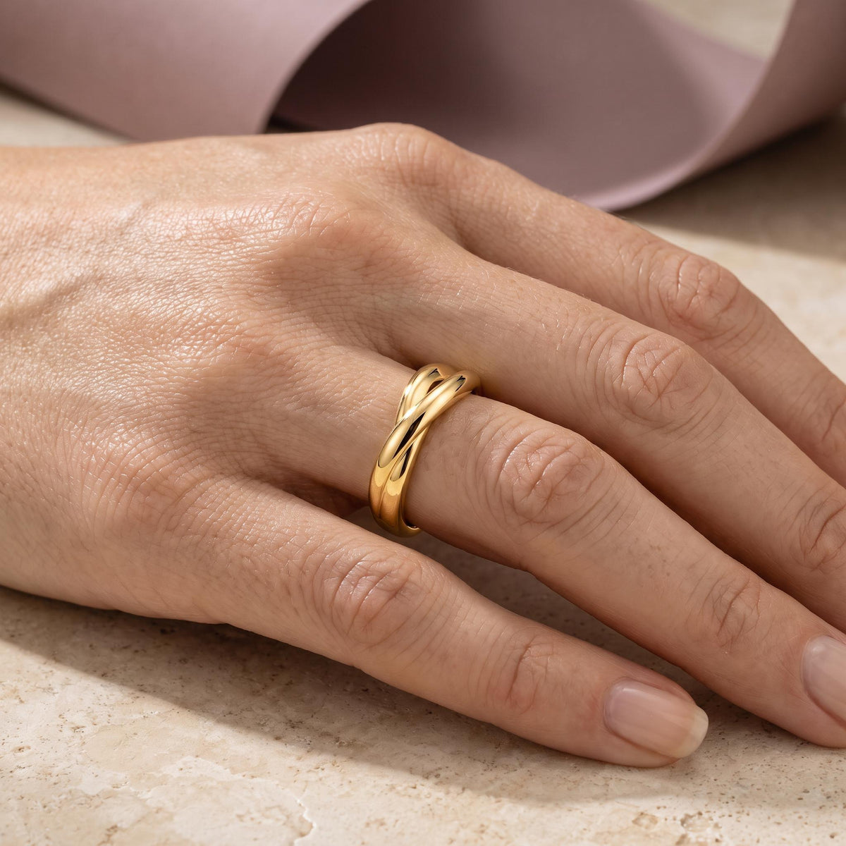 Twisted Knot Ring – 6.3mm in solid gold, view 2
