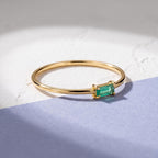 Thin Baguette Solitaire Ring in solid gold, view 5