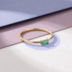 Thin Baguette Solitaire Ring in solid gold, view 7