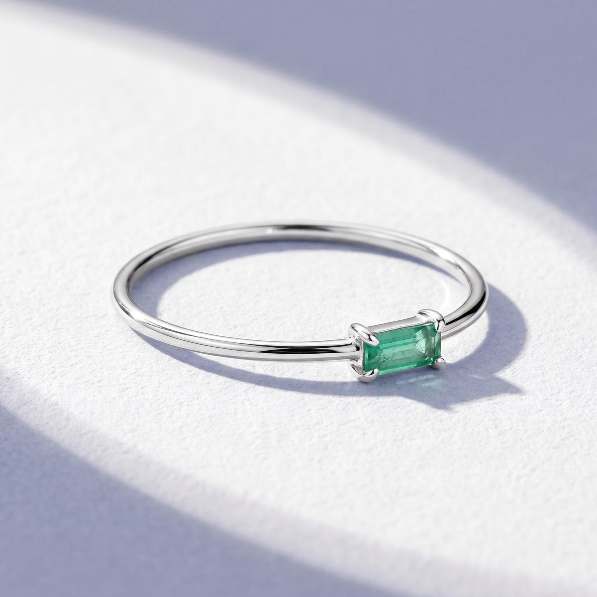 Thin Baguette Solitaire Ring in solid gold, view 8