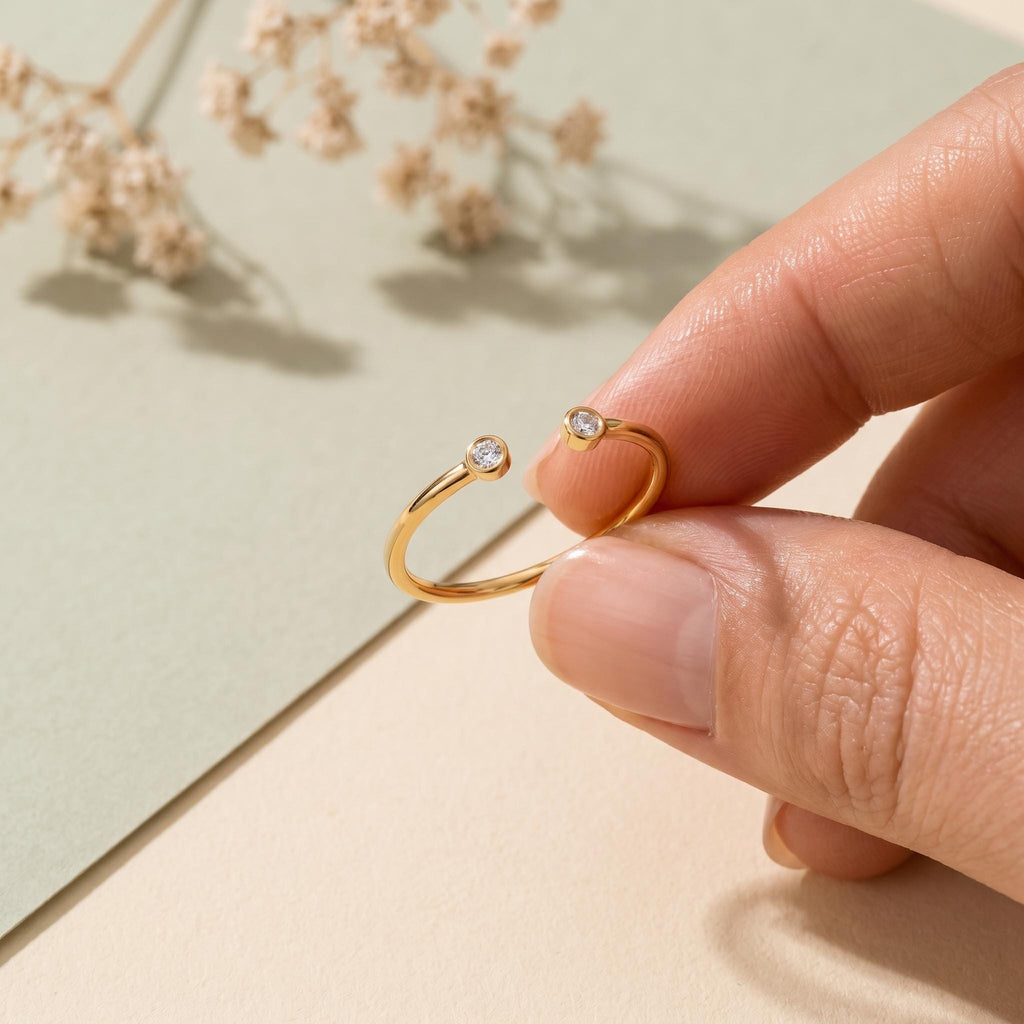 Lab-Grown Diamond Open Cuff Ring – Two Stone in solid gold, view 3