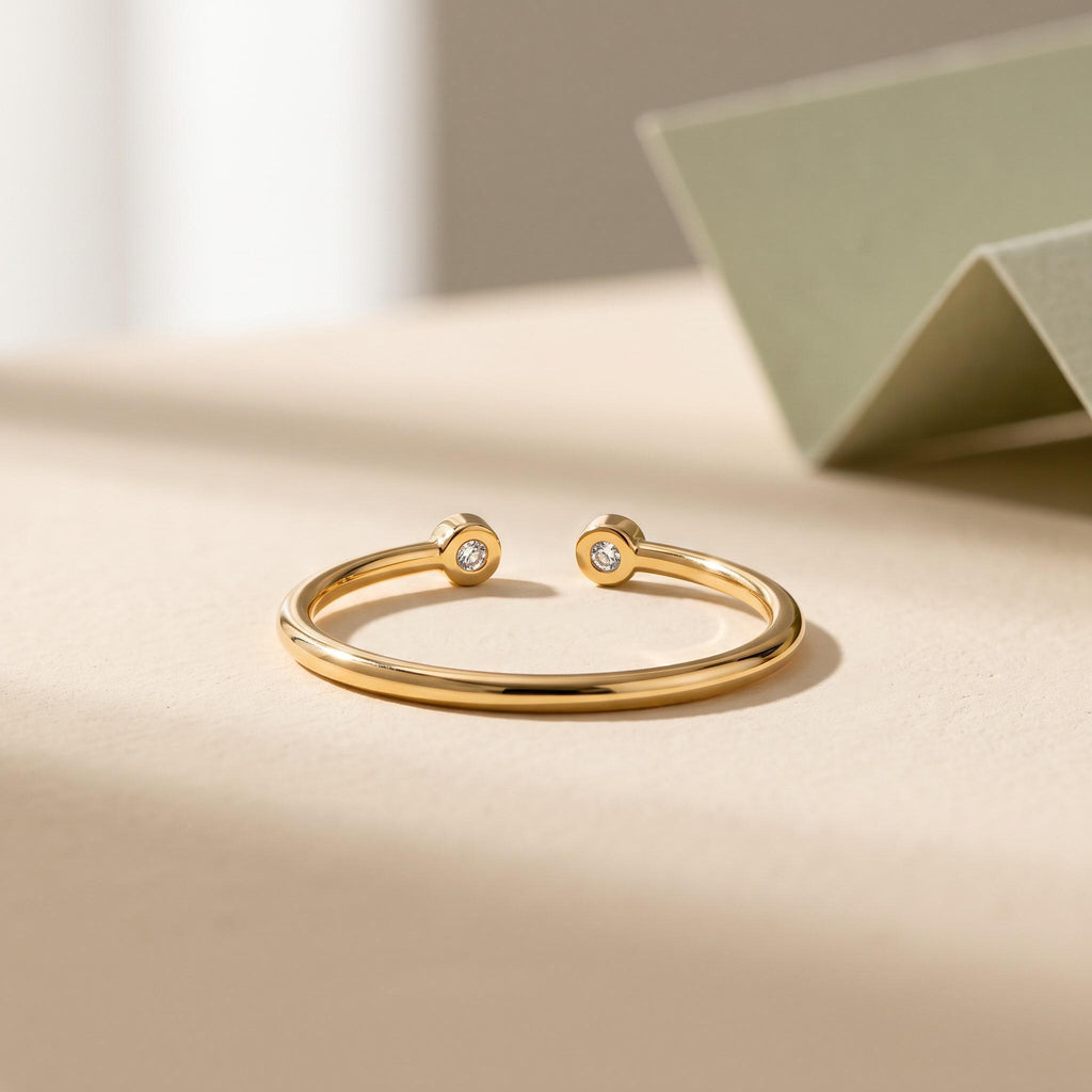 Lab-Grown Diamond Open Cuff Ring – Two Stone in solid gold, view 5
