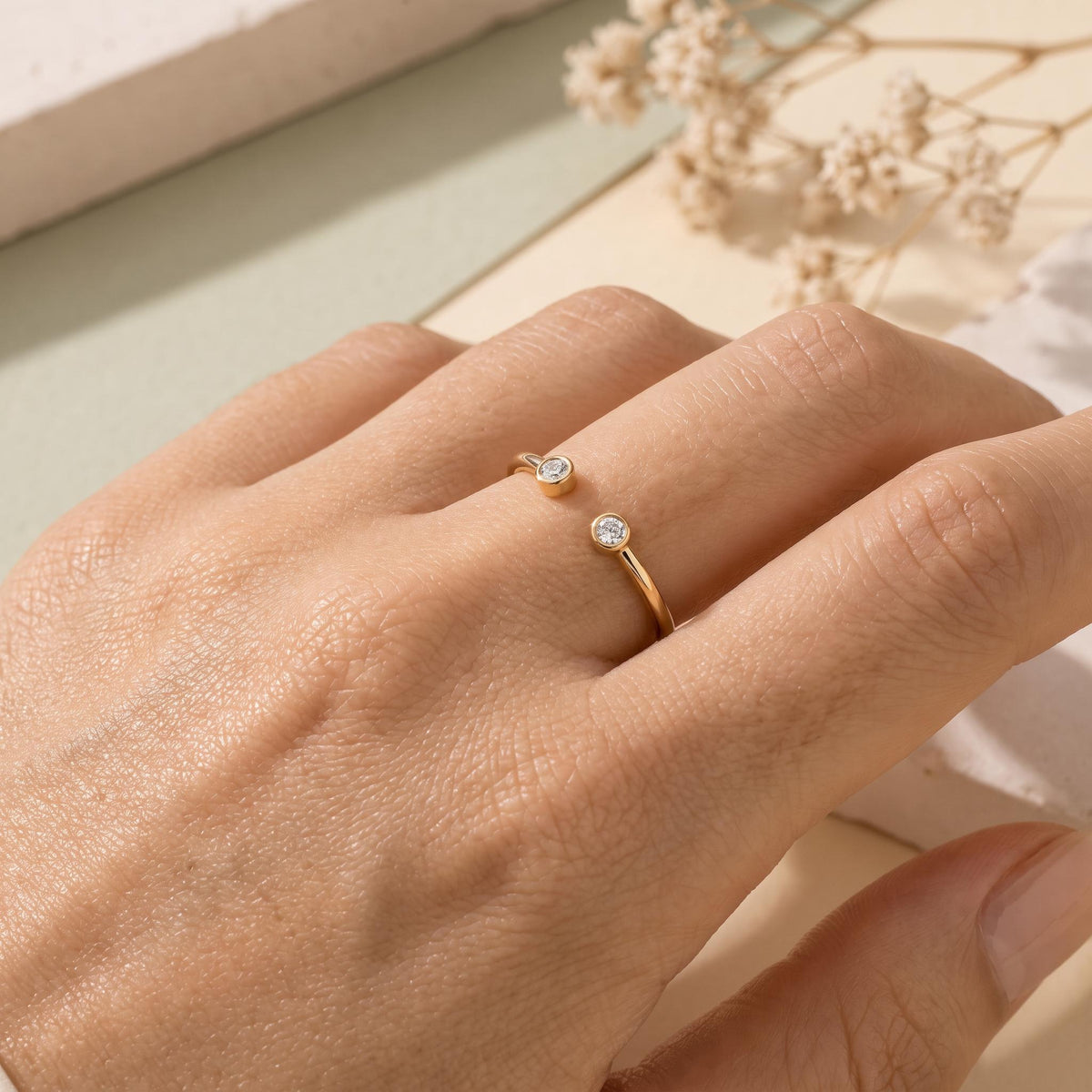 Lab-Grown Diamond Open Cuff Ring – Two Stone in solid gold, view 6