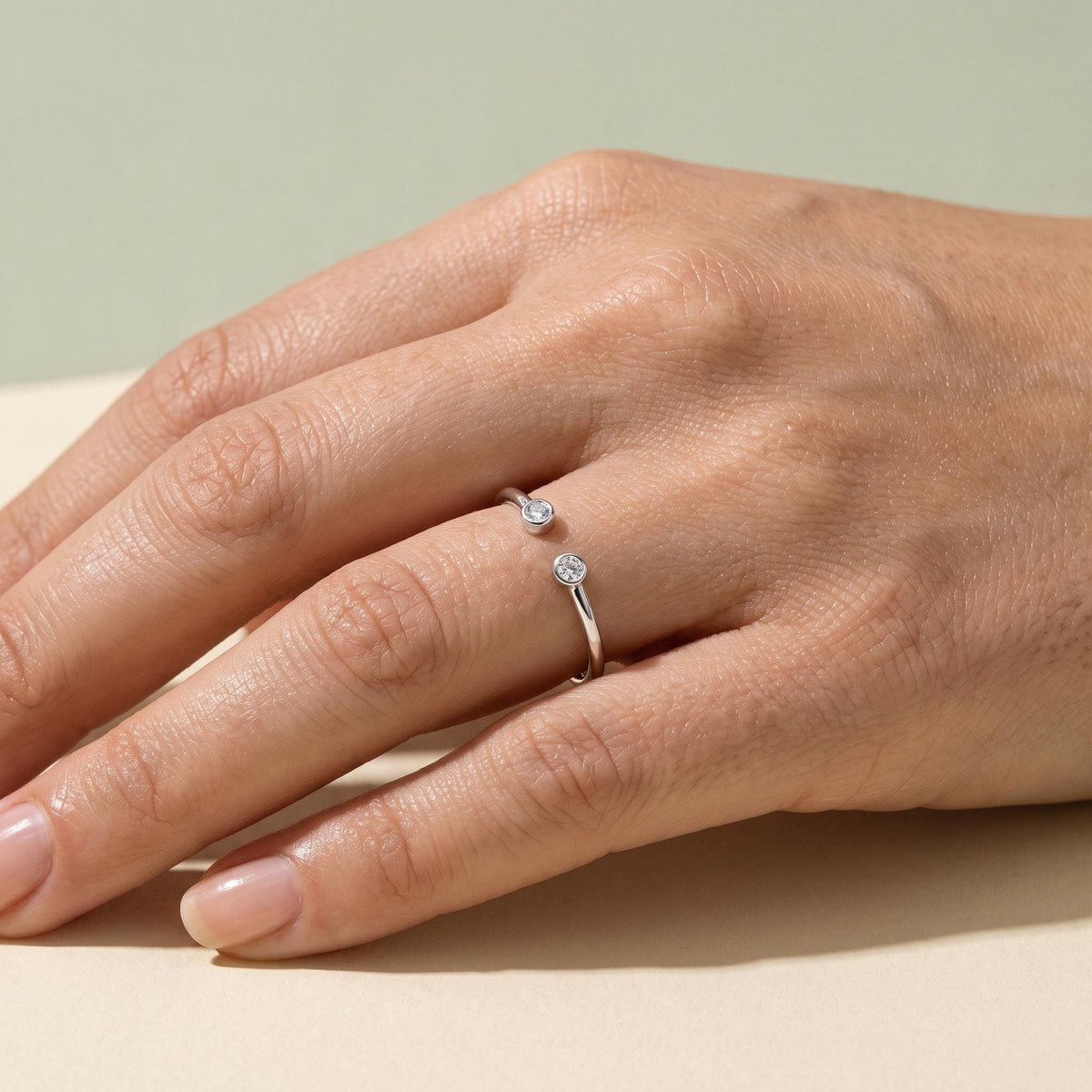 Lab-Grown Diamond Open Cuff Ring – Two Stone in solid gold, view 9
