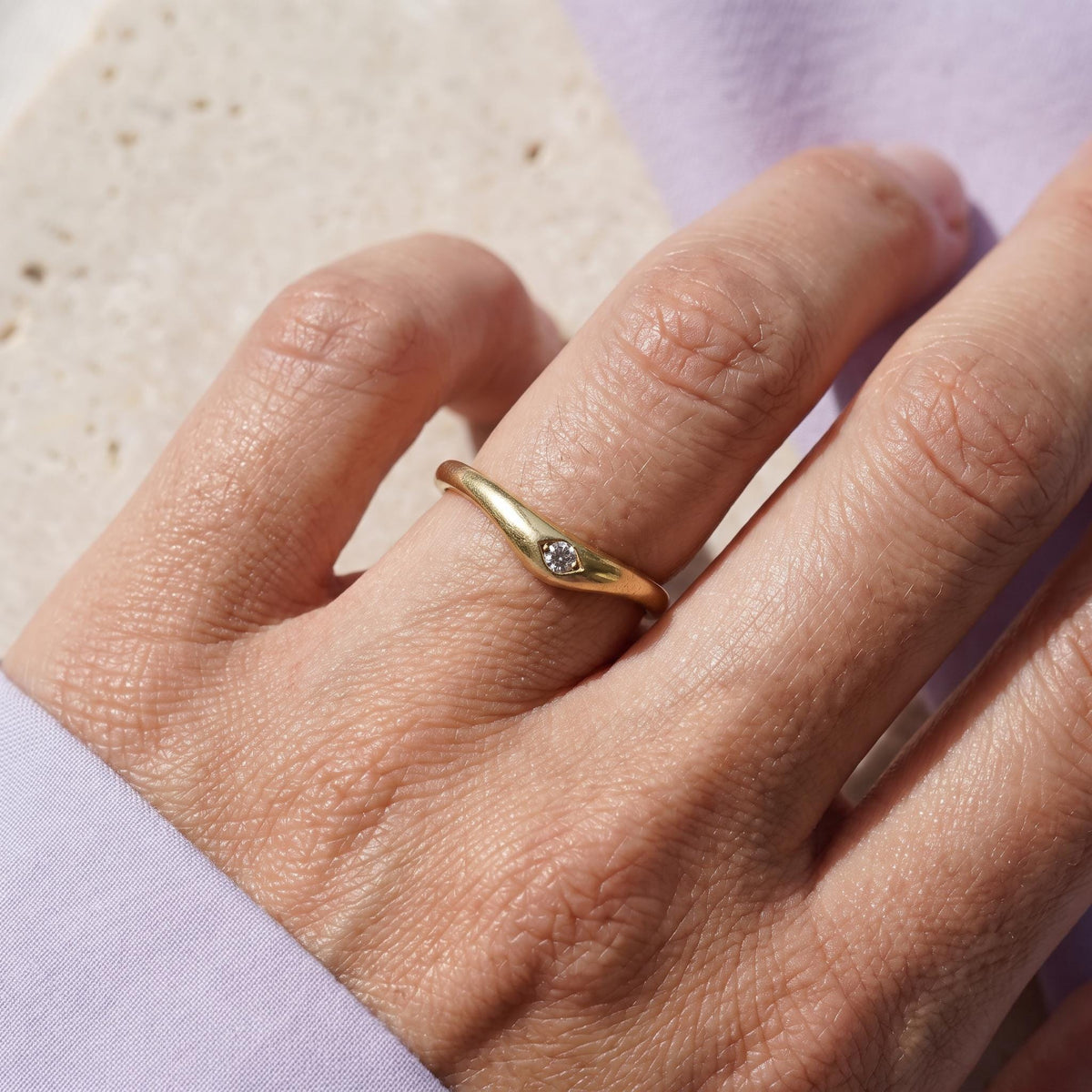 Curved Marquise Lab-Grown Diamond Nesting Band – 3.8mm in solid gold, view 3