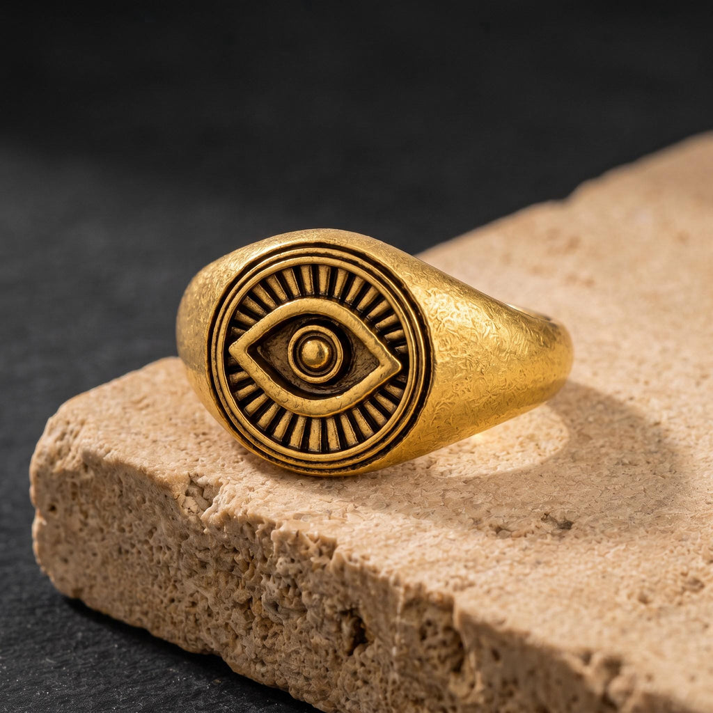 Evil Eye Signet Ring – 13mm in solid gold, view 5