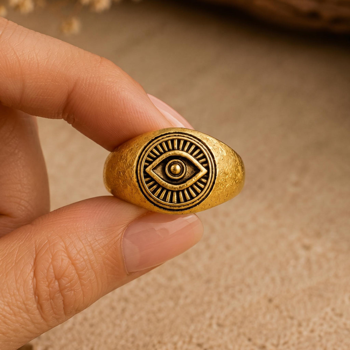 Evil Eye Signet Ring – 13mm in solid gold, view 3
