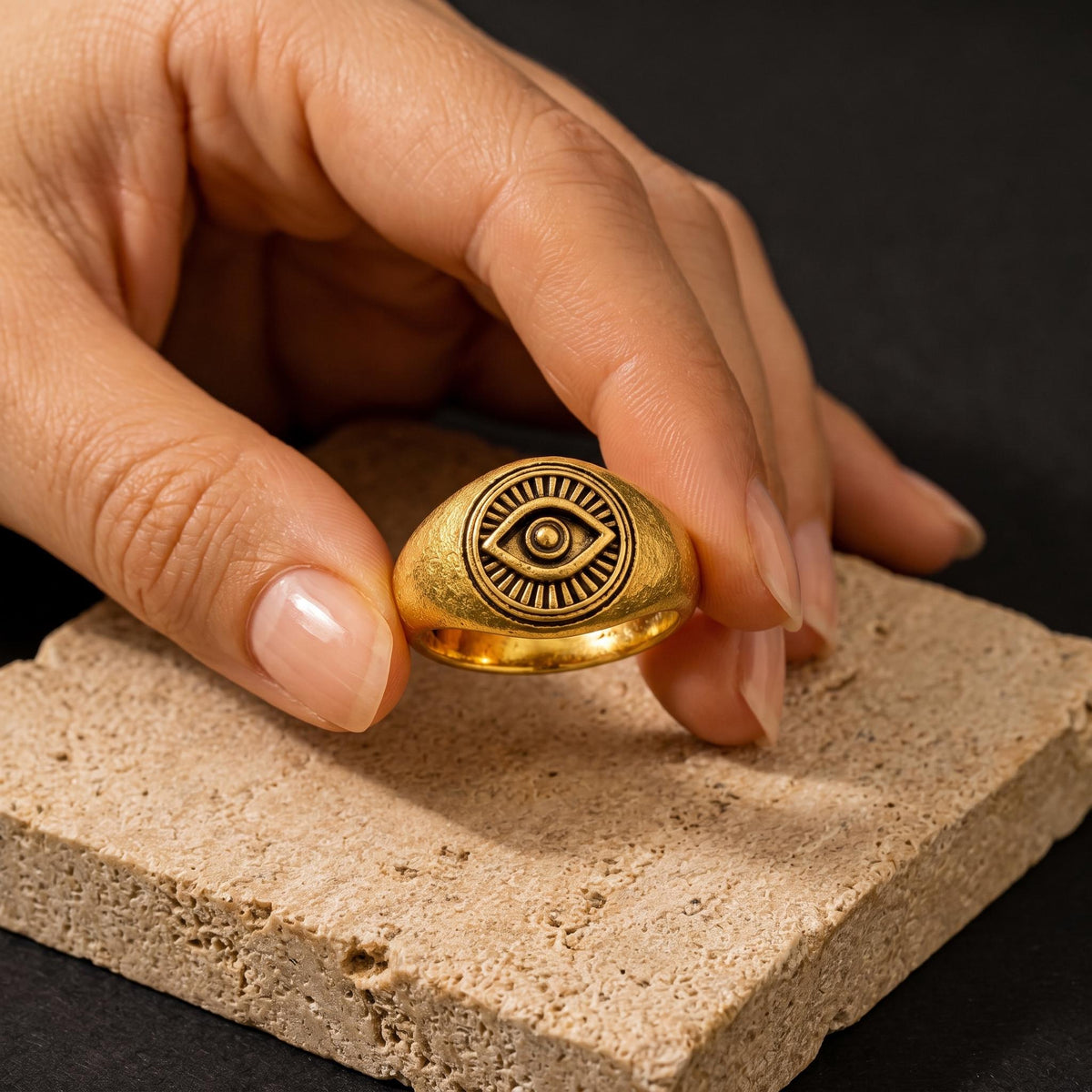 Evil Eye Signet Ring – 13mm in solid gold, view 6
