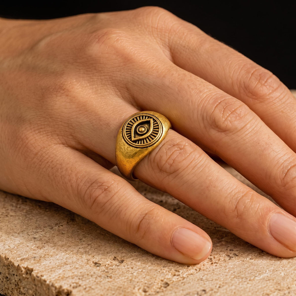 Evil Eye Signet Ring – 13mm in solid gold, view 2