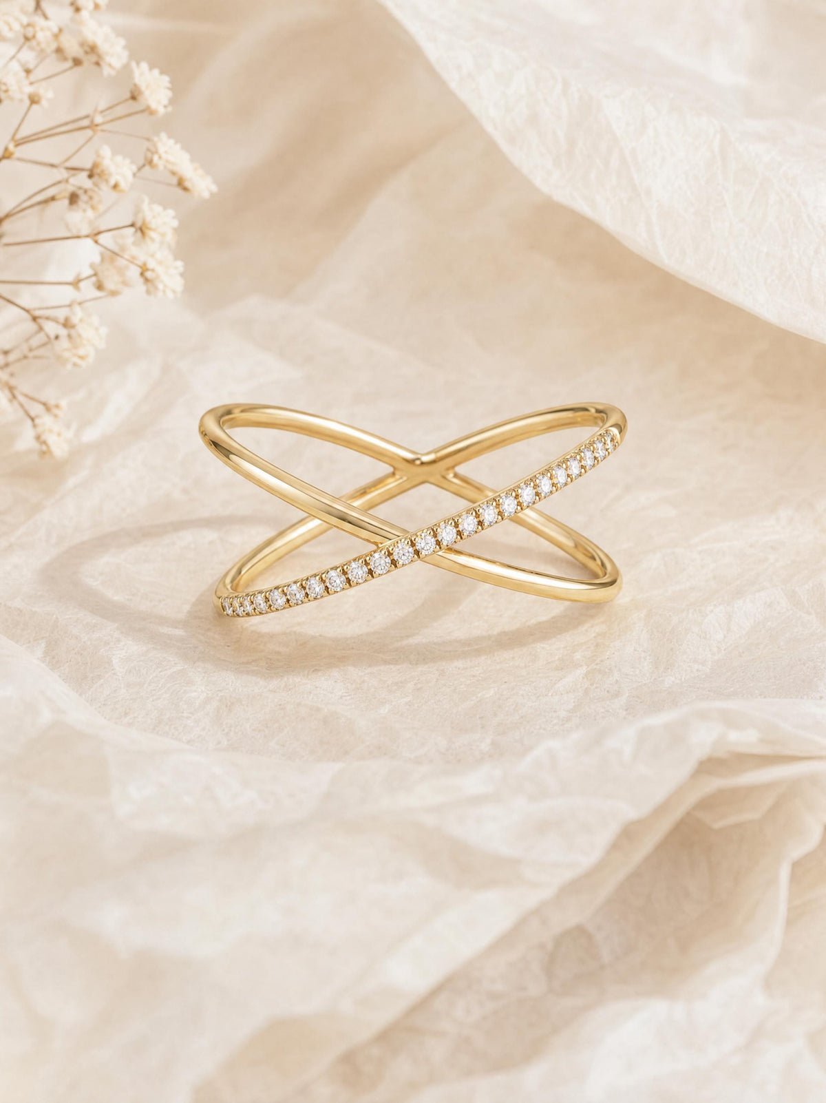Pavé Lab-Grown Diamond X Ring – 9.5mm in solid gold