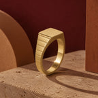 Ribbed Square Signet Ring – 10mm Unisex Pinky Ring in solid gold, view 2
