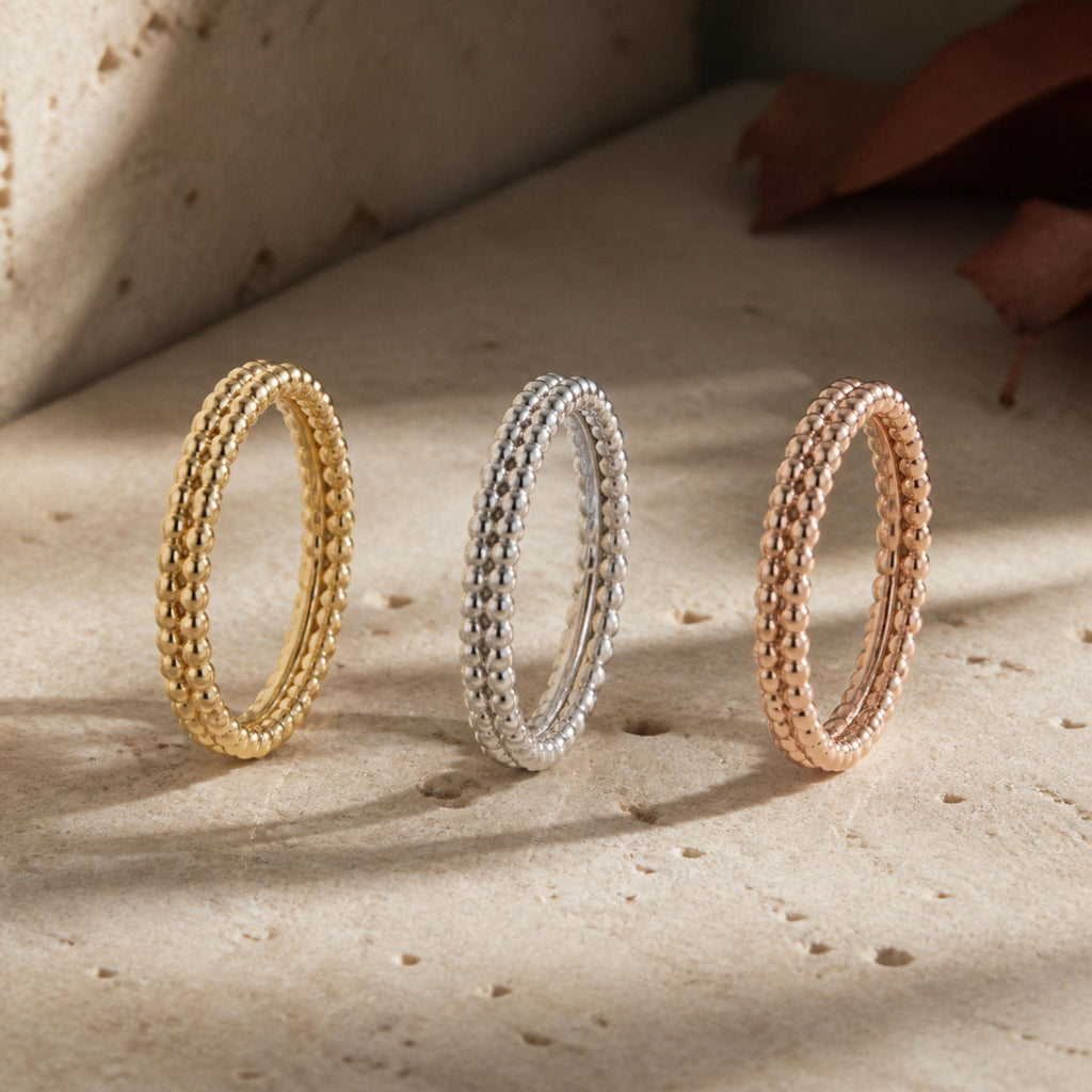 Duo Beaded Stacker Ring – 2.9mm Gold Band in solid gold, view 2