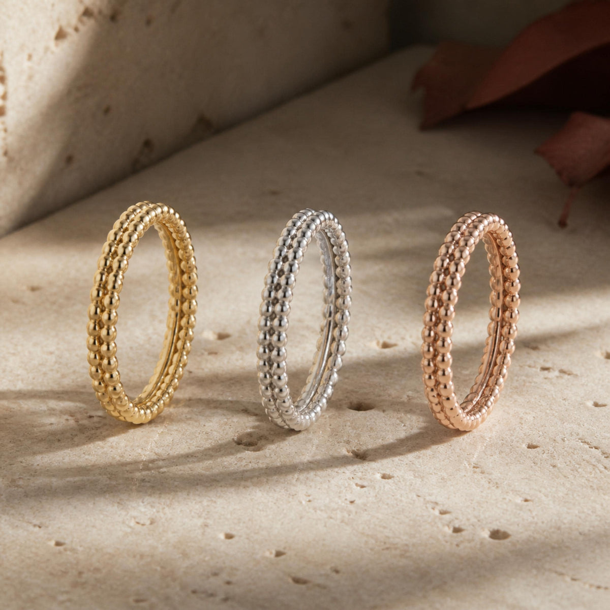 Duo Beaded Stacker Ring – 2.9mm Gold Band in solid gold, view 2