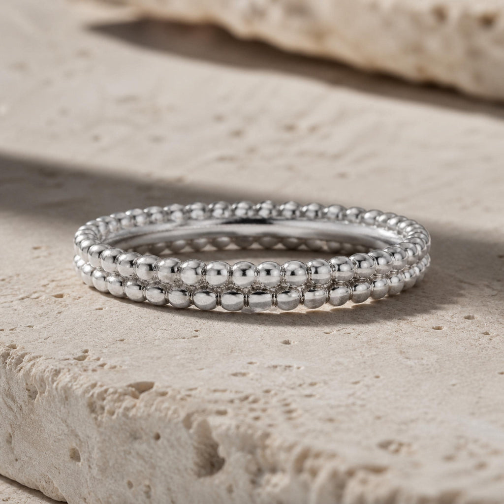 Duo Beaded Stacker Ring – 2.9mm Gold Band in solid gold, view 7