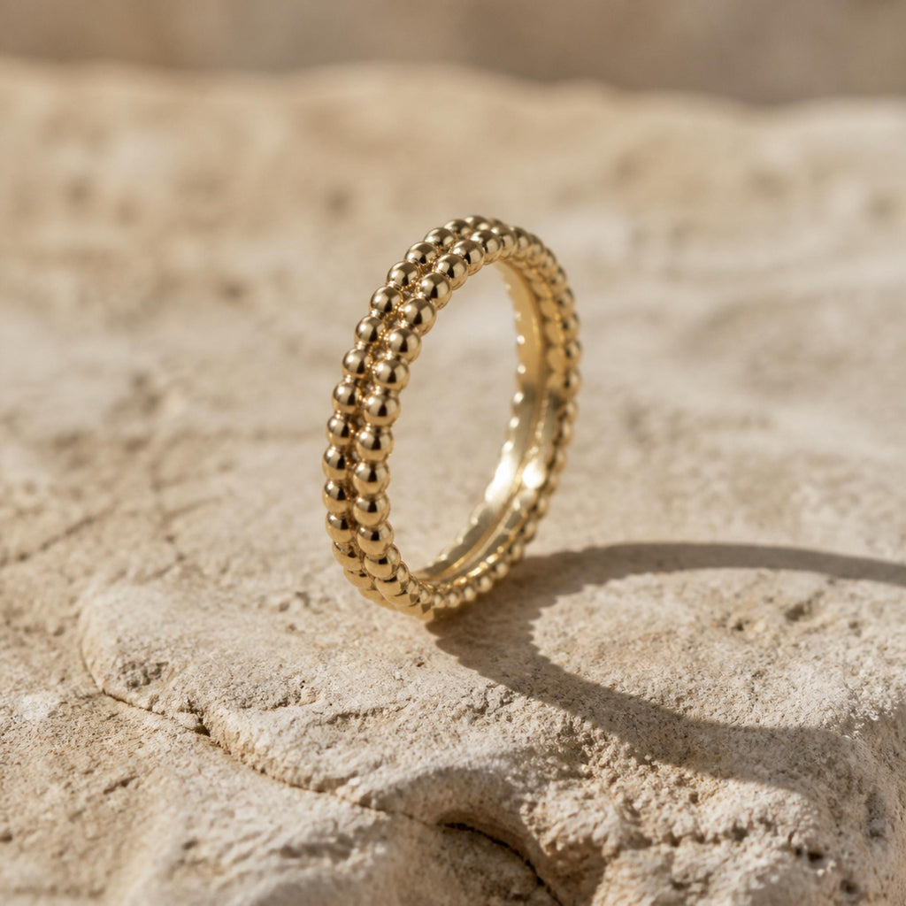 Duo Beaded Stacker Ring – 2.9mm Gold Band in solid gold, view 3
