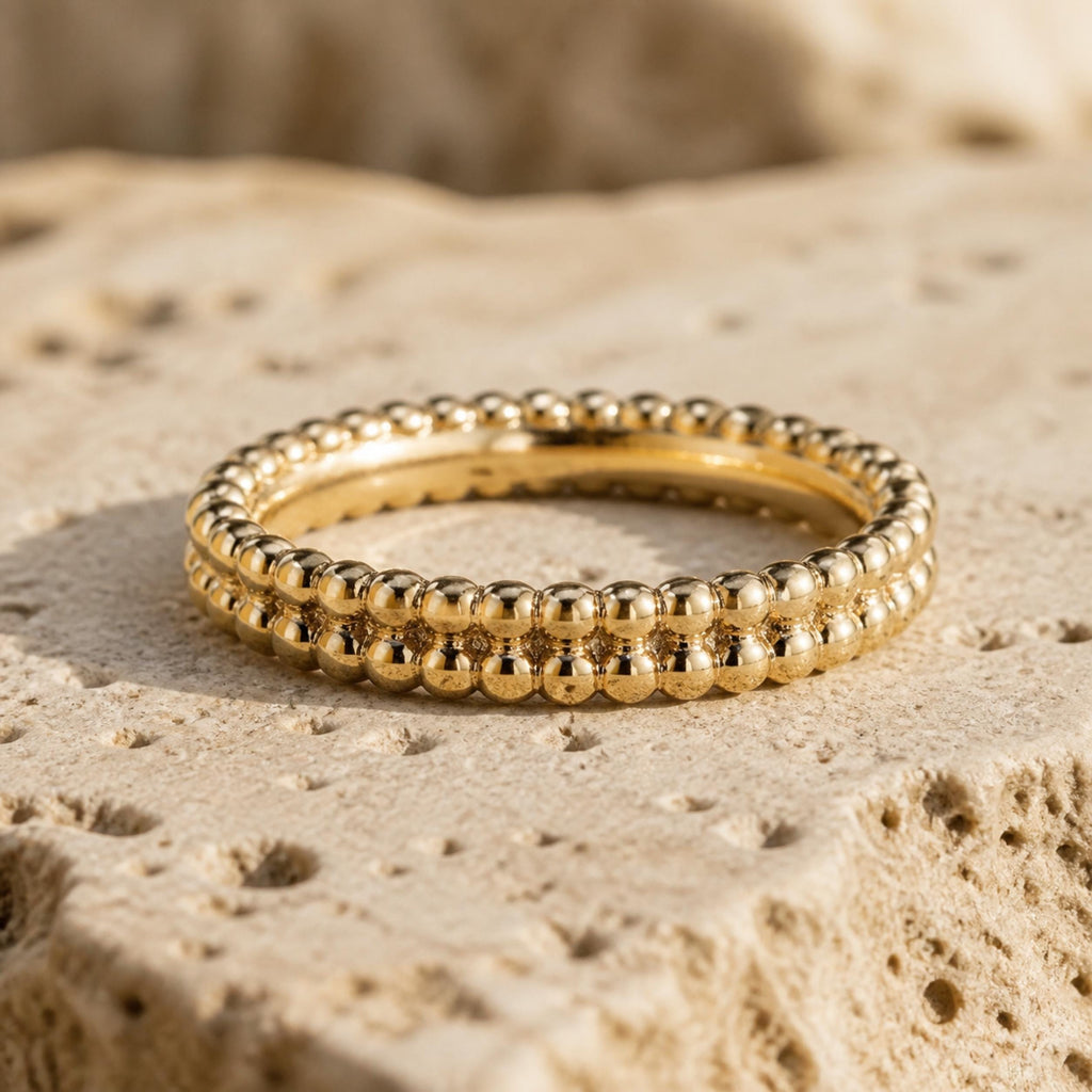 Duo Beaded Stacker Ring – 2.9mm Gold Band in solid gold, view 10