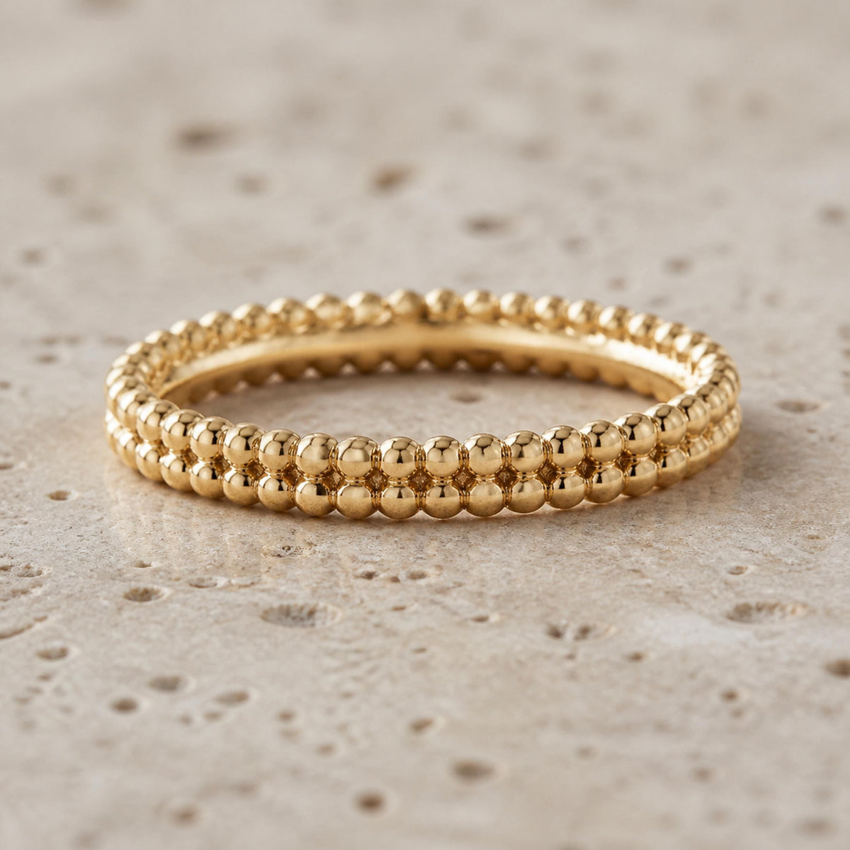 Duo Beaded Stacker Ring – 2.9mm Gold Band in solid gold