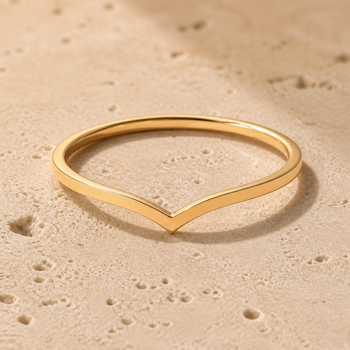 Gold Wishbone Ring – Dainty 1mm V Band in solid gold, view 3